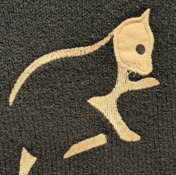 TanJay Black and Cream Cat Embroidered Jean Jacket Vintage - Picture 5 of 7